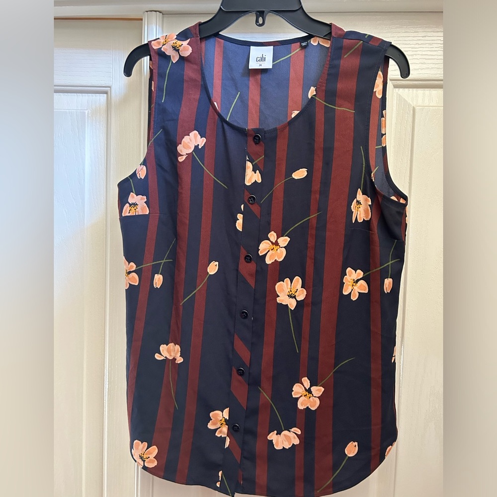 CAbi Red and Blue Floral Sleeveless Top